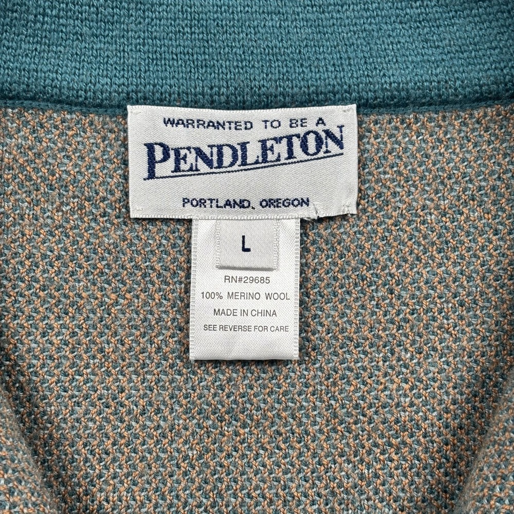 Pendleton Merino Wool Full Zip Cardigan Sweater Floral Teal Blue Womens Size L - Picture 7 of 16